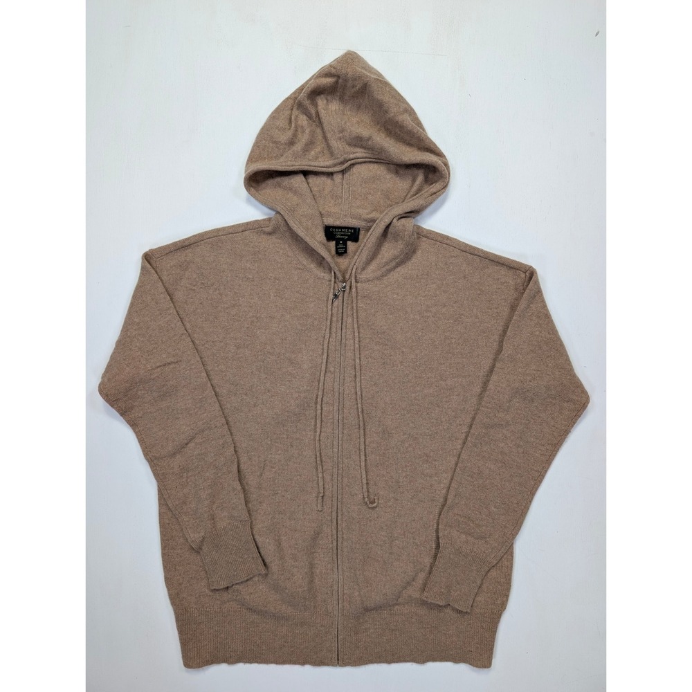 Charter Club Luxury 100% Cashmere Full Zip Hoodie Sweater Camel Tan Womens M